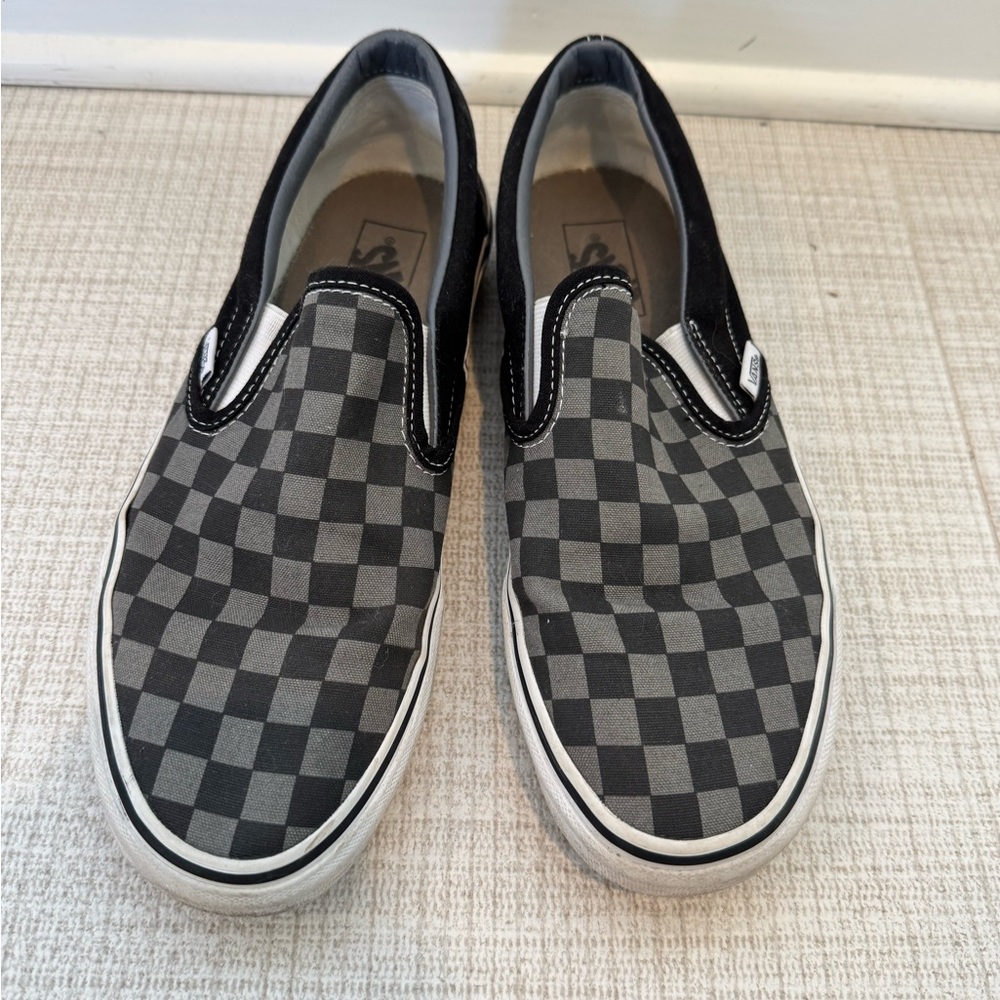 Vans Black and Gray Checkered Slip-Ons